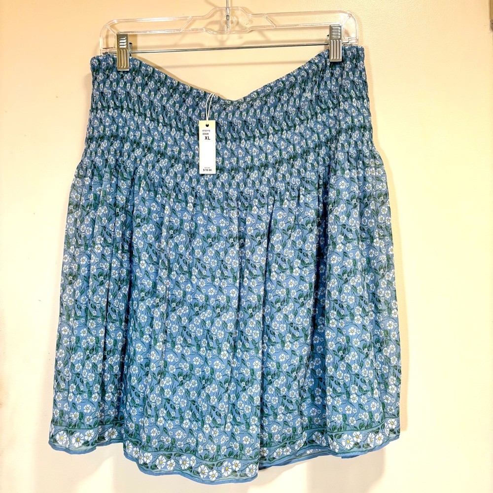 Max Studio Blue Floral Smocked Waist Skirt